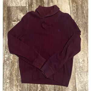 Polo Ralph Lauren Sweater Mens Med Maroon Asymmetric Shaw Collar Long Sleeve